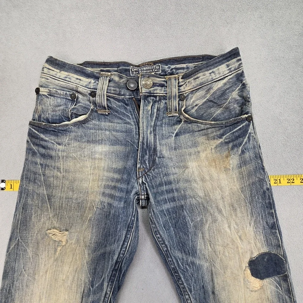 Levis Jeans Mens Blue Slim Straight Thrashed Patched Washed Out Fits 29x32